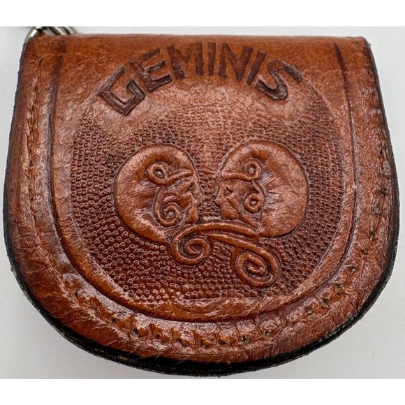 Geminis Accessories - Geminis Leather Coin Holder Keychain Brown Made in Mexico Vintage